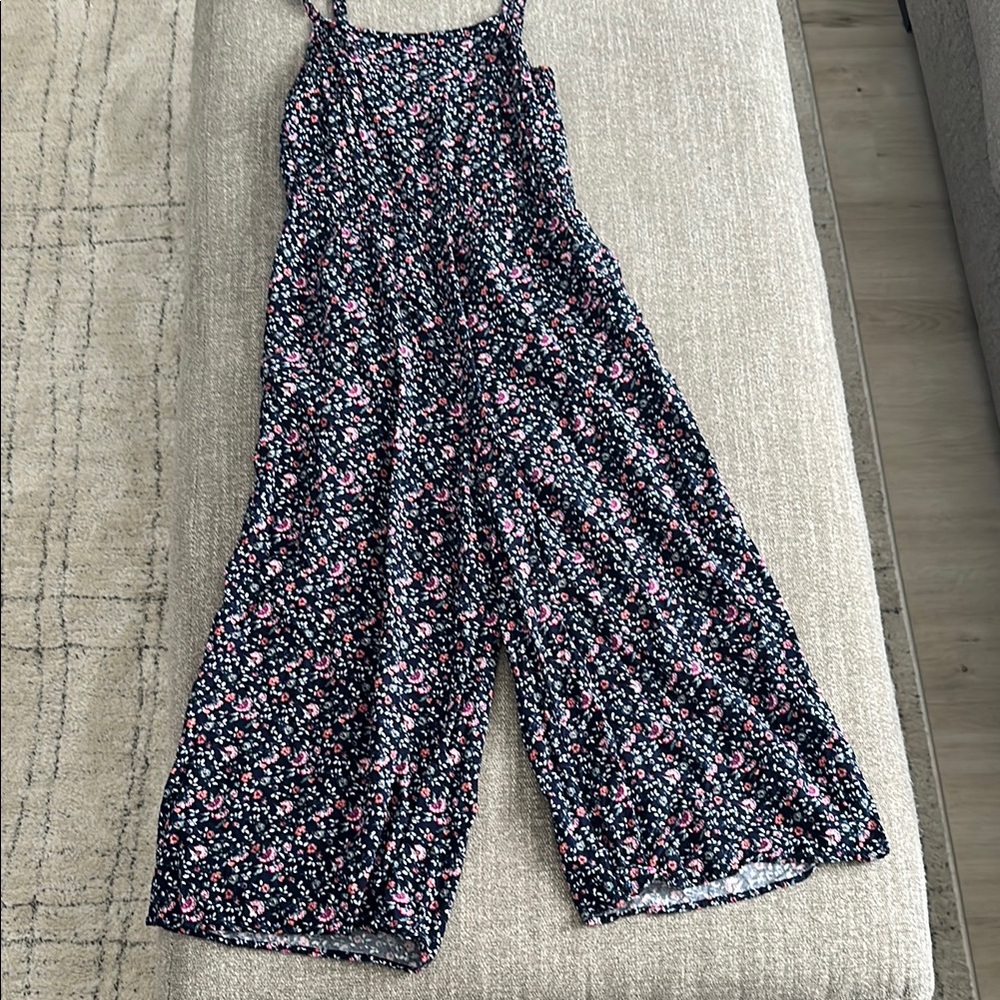 GAP Blue Floral Jumpsuit with Wide-Leg Design